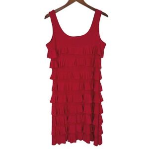 Fashque Womens Cha Cha Bodycon Mini Dress M Red Tiered Ruffle Sleeveless Party